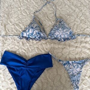 Blue & White Floral Triangle Bikini Set